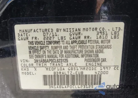 2012 Nissan Sentra 2.0 S из США, поврежденный, VIN 3N1AB6AP0CL623125